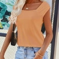 thumbnail image 6 of Women's Solid Color Comfy Casual Shirts Short Sleeve Loose Fit Flowy Tunic Tops Fashion 2024 Vintage V Neck Blouse Dressy Casual Tops for Lady Summer Clothes for Teen Girls Orange T Shirts S, 6 of 9