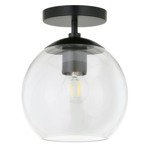 Henn&Hart 9" Matte Black Metal/Glass Semi Flush Mount