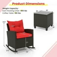 thumbnail image 3 of Costway 3 PCS Patio Wicker Rocking Set with Tempered Glass Table & Soft Cushions Outdoor Red, 3 of 8