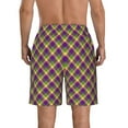 thumbnail image 3 of KLL Mardi Gras Plaid Men's Casual Summer Beach Shorts Hawaiian Shorts with Pockets-Medium, 3 of 5