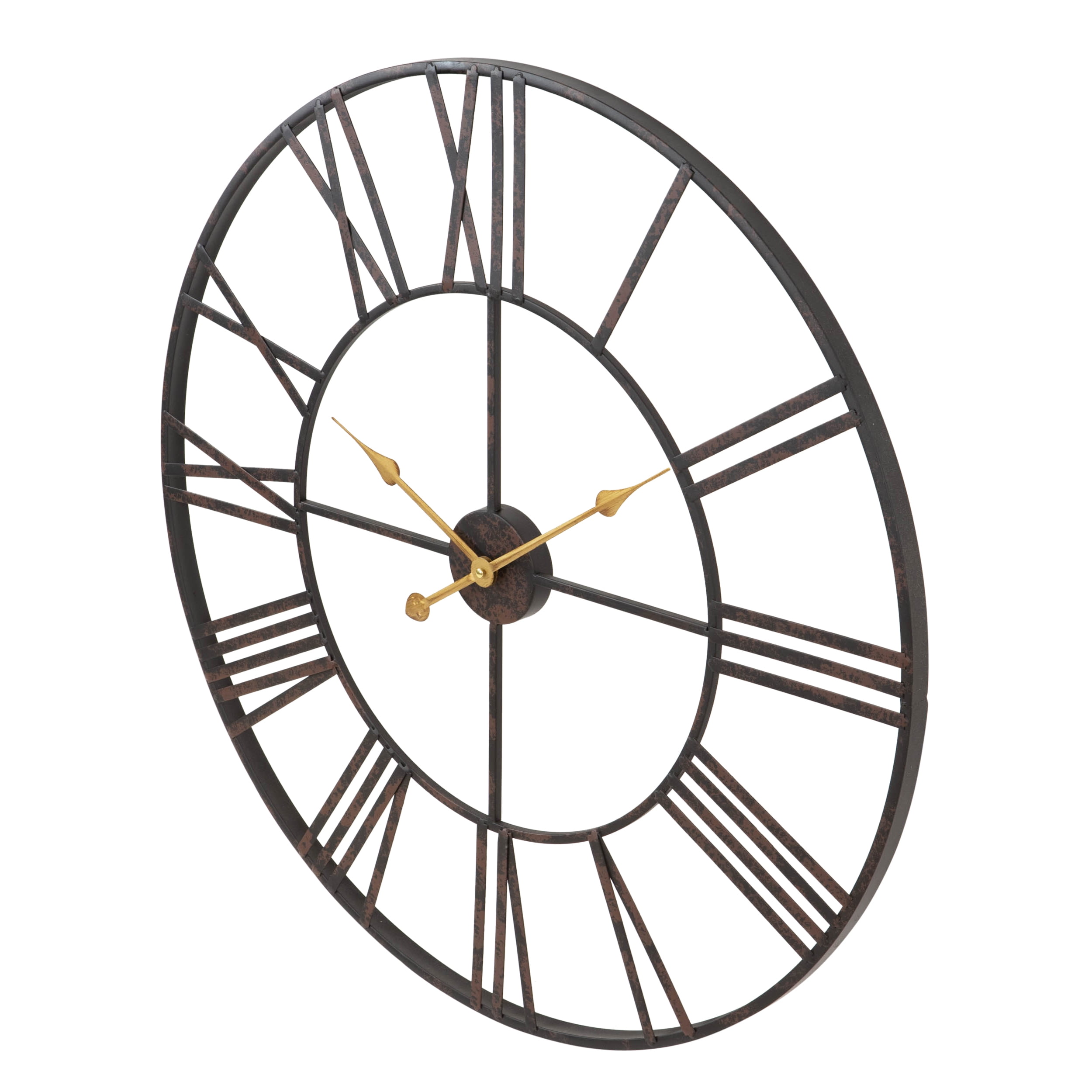 Aspire Home Accents 30" Quartz Analog Battery Powered Iron Round Wall Clock, Open Design