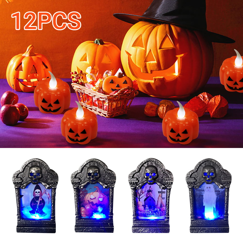 Halloween Pumpkin Candle LED Night Light Featival Party Home Decor Lamp Props 