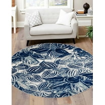 Rugs.com Blossom Collection Rug – 5 Ft Round Navy Blue Medium Rug Perfect For Kitchens, Dining Rooms