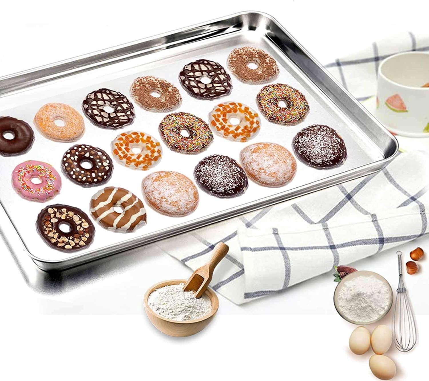 Baking Sheet Cookie Sheet Set of 3, Topboutique Stainless Steel Baking Pans Tray, Non Toxic & Healthy, Mirror Finish & Rust Free, Easy Clean & Dishwasher Safe （10"+12"+16"）Perfect for Christmas