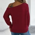 thumbnail image 5 of EchfiProm Women Off Shoulder Sweaters Pullover Red V Neck Christmas Knit Long Sleeve Solid Comfort Sweater Top, 5 of 8