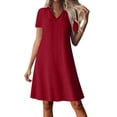 thumbnail image 2 of TAGOLD Womens Short Sleeve V-Neck Knee-High Dress Zip Detail Solid Color Short Dress Summer Casual Wear, 2 of 5