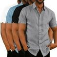 thumbnail image 3 of Mens Short Sleeve Shirt Button Down Fishing Spread Collar Plain Tops, 3 of 4