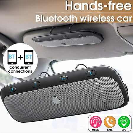 Mp3 Download Free Wireless bluetooth Multipoint Handsfree Speakerphone Kit Car Sun Visor MP3 Player Speakers Hands-free Phone Audio Music Receiver Devices (With Iron Holde)+ Car Charger + USB Cable ()