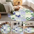 thumbnail image 5 of Round Area Rugs Collection 5 Ft, Spring Floral Checkered Non-Slip Residential Carpet, Sage Green Purple Buffalo Plaid Indoor Crawling Mats Runner Rugs for Living Room/Dining Room/Bedroom, 5 of 8