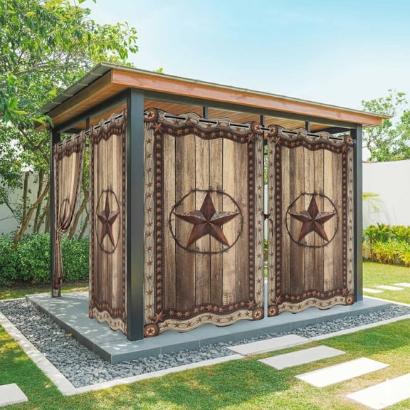 Western Farmhouse Outdoor Curtains for Patio Waterproof,Windproof Privacy Curtains with Weighted Bottom,Primitive Rustic Country Retro Texas Star Outside Drapes for Picnic Garage Yard 54"x84" 1 Panel