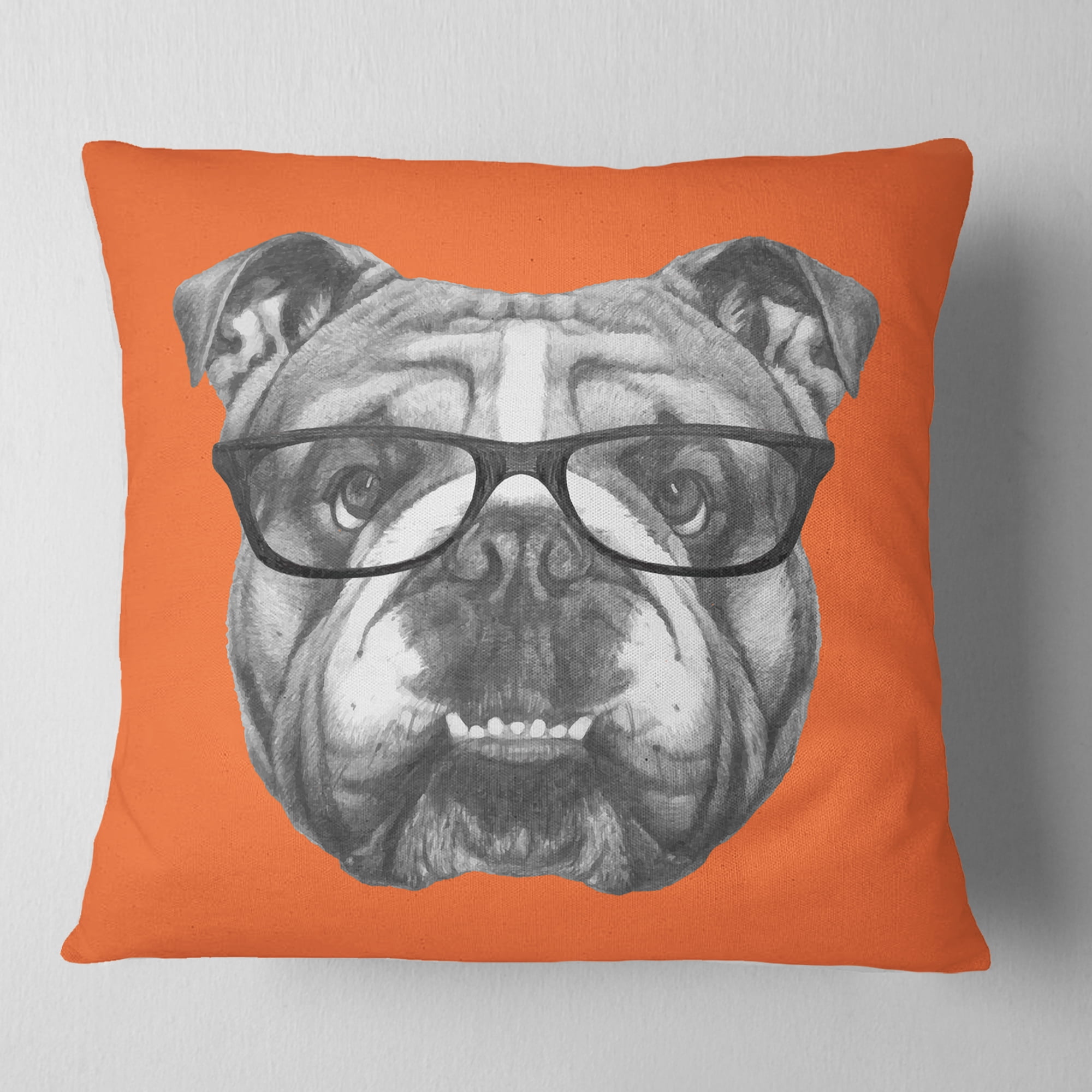 Designart English Bulldog with Glasses - Animal Throw Pillow - 18x18