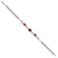 thumbnail image 3 of 925 Silver and 10K Yellow Gold Red Garnet and Pink Created Sapphire and White Lab Grown Diamond Bracelet for Women (2.06 Cttw, January Birthstone, Oval Checkerboard, Wheat Chain, 7.5 inches), 3 of 5