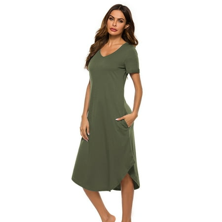 

Summer Nightgowns Womens V Neck Loungewear Short Sleeve Casual Sleepwear Plus Size Night Wear S-XXL