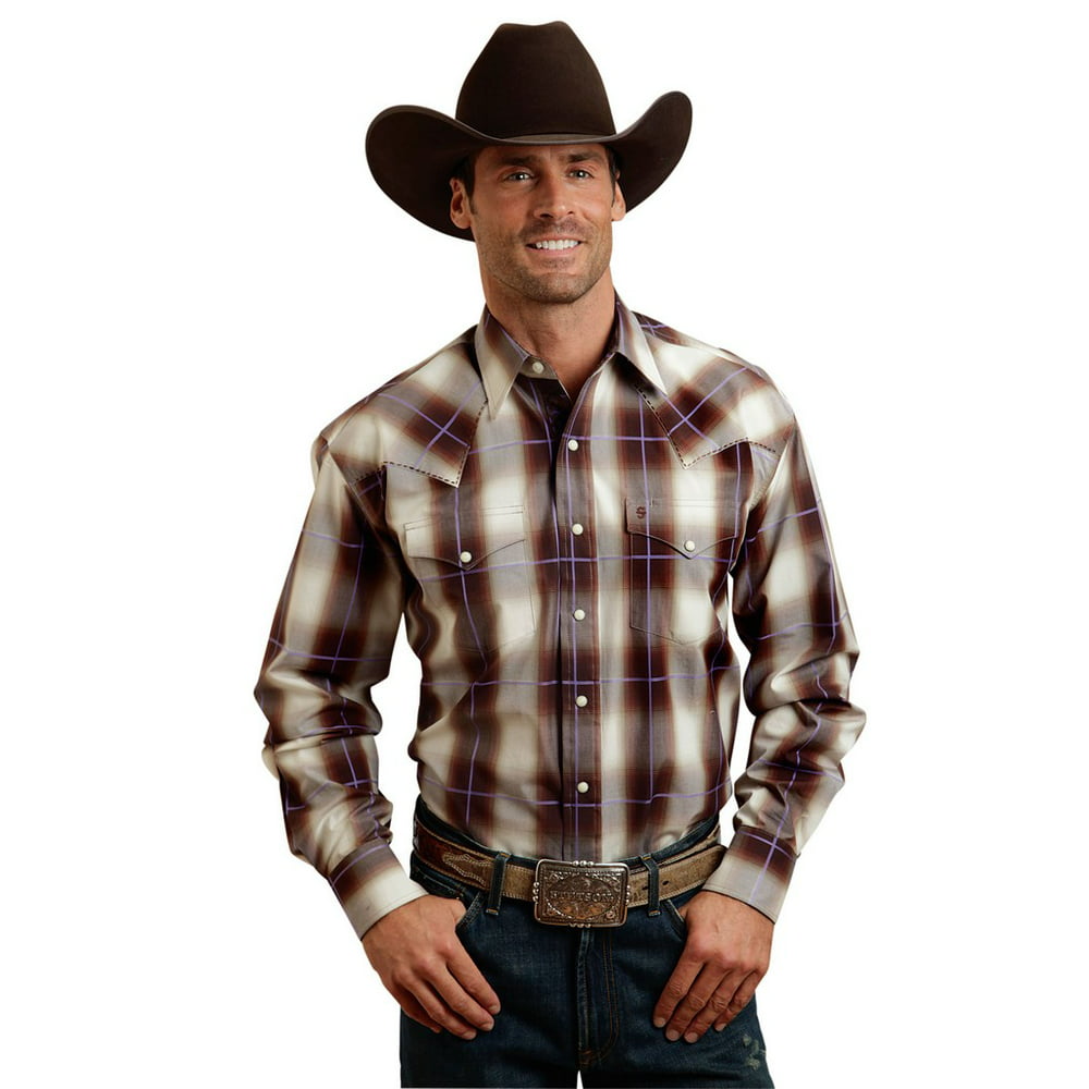 Stetson - Western Shirt Mens Ombre Plaid Snap Brown 11-001-0478-0709 BR ...