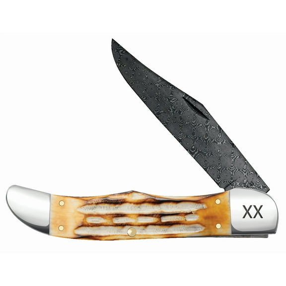 Case XX Knives Folding Hunter Burnt Natural Bone Damascus Pocket Knife
