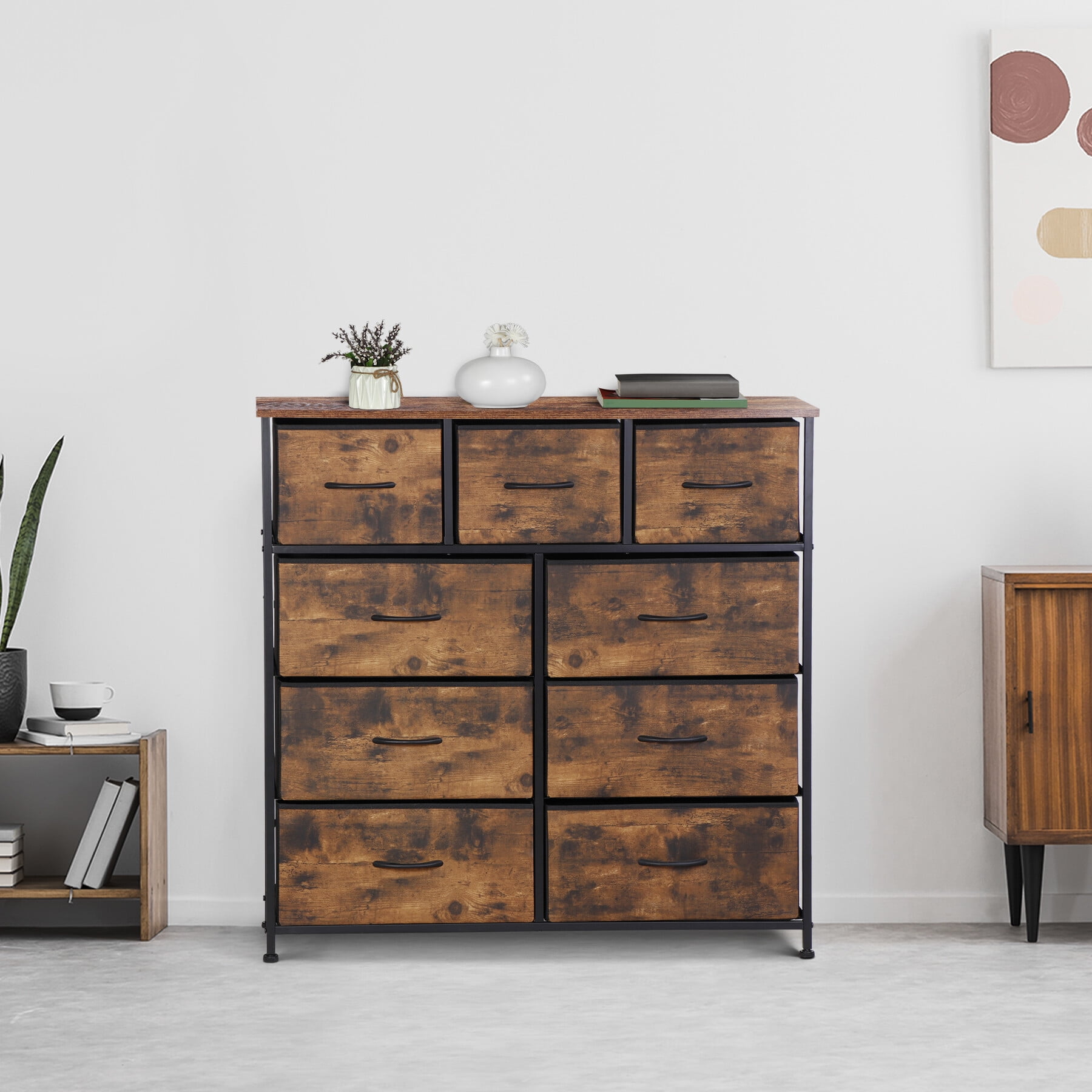 ZENY Large Wood Dresser with Steel Frame, 11.8" x 39.3" x 39.3"