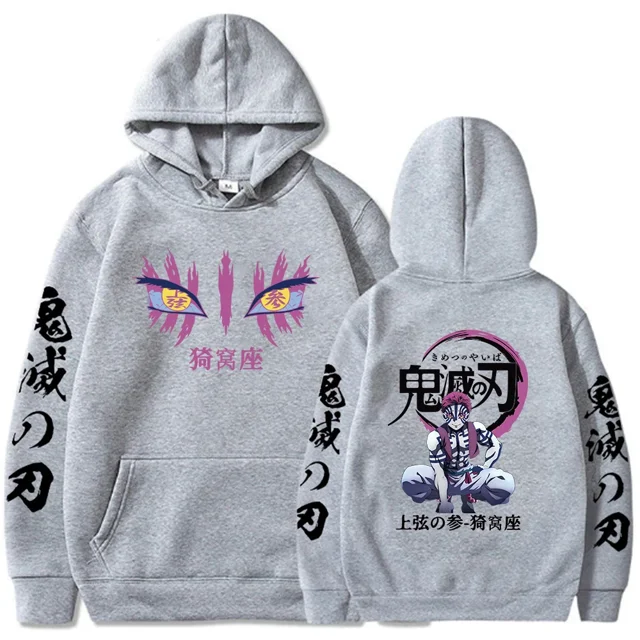 Sudaderas con capucha de Anime japonés Demon Slayer para hombre, ropa de calle con imágenes de Manga Akaza, Jersey con capucha de manga larga y cuello redondo