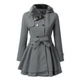 thumbnail image 3 of FRSASU Women's Fashionable and Comfortable Long Sleeved Lapel Hooded Casual Waist Tie Jacket Dark Gray, 3 of 7