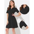 thumbnail image 2 of Elegante vestido de negocios para mujer, cuello de corazón, plisado, manga corta, vestido de tubo Negro XL, 2 of 5
