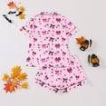 thumbnail image 5 of Pajamas for Women Halloween Bow Printed Notch Collar Short Sleeve Shirt & Shorts Loungewear,Red,2XL, 5 of 9