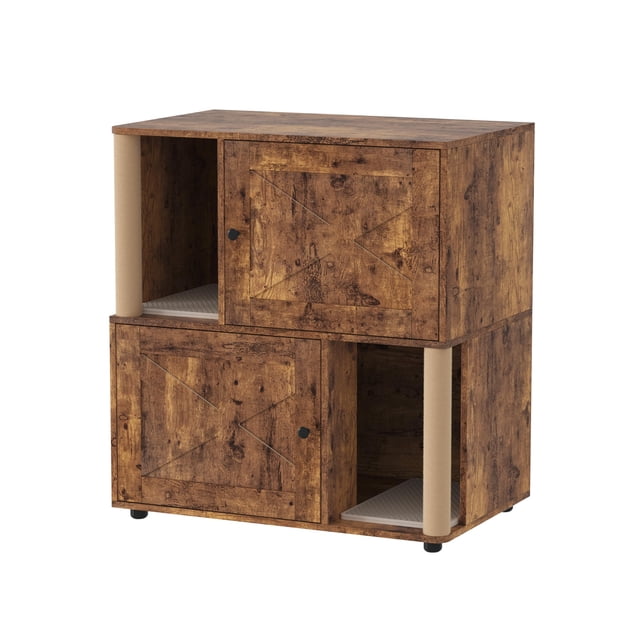 Garvee mueble de 2 niveles para caja de arena de gato, gabinete esquinero 2 en 1 con poste rascador y tapetes, ideal para ocultar el arenero