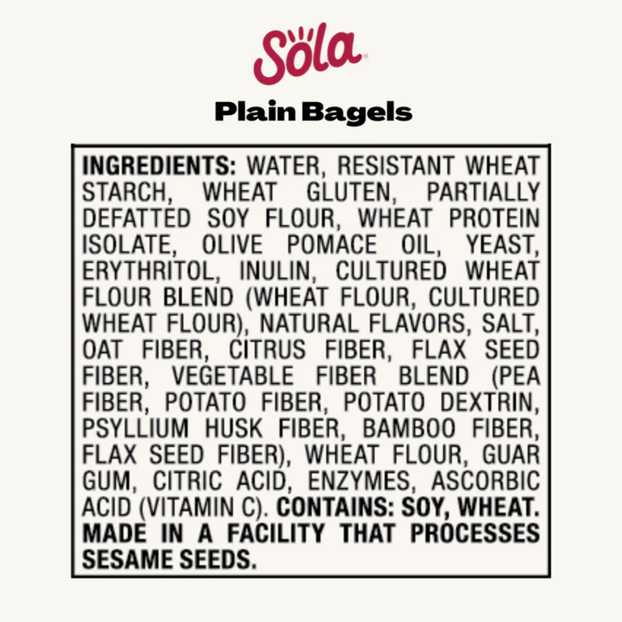 Sola Bread Plain Bagels, Non-GMO, 12 oz, 4 Count