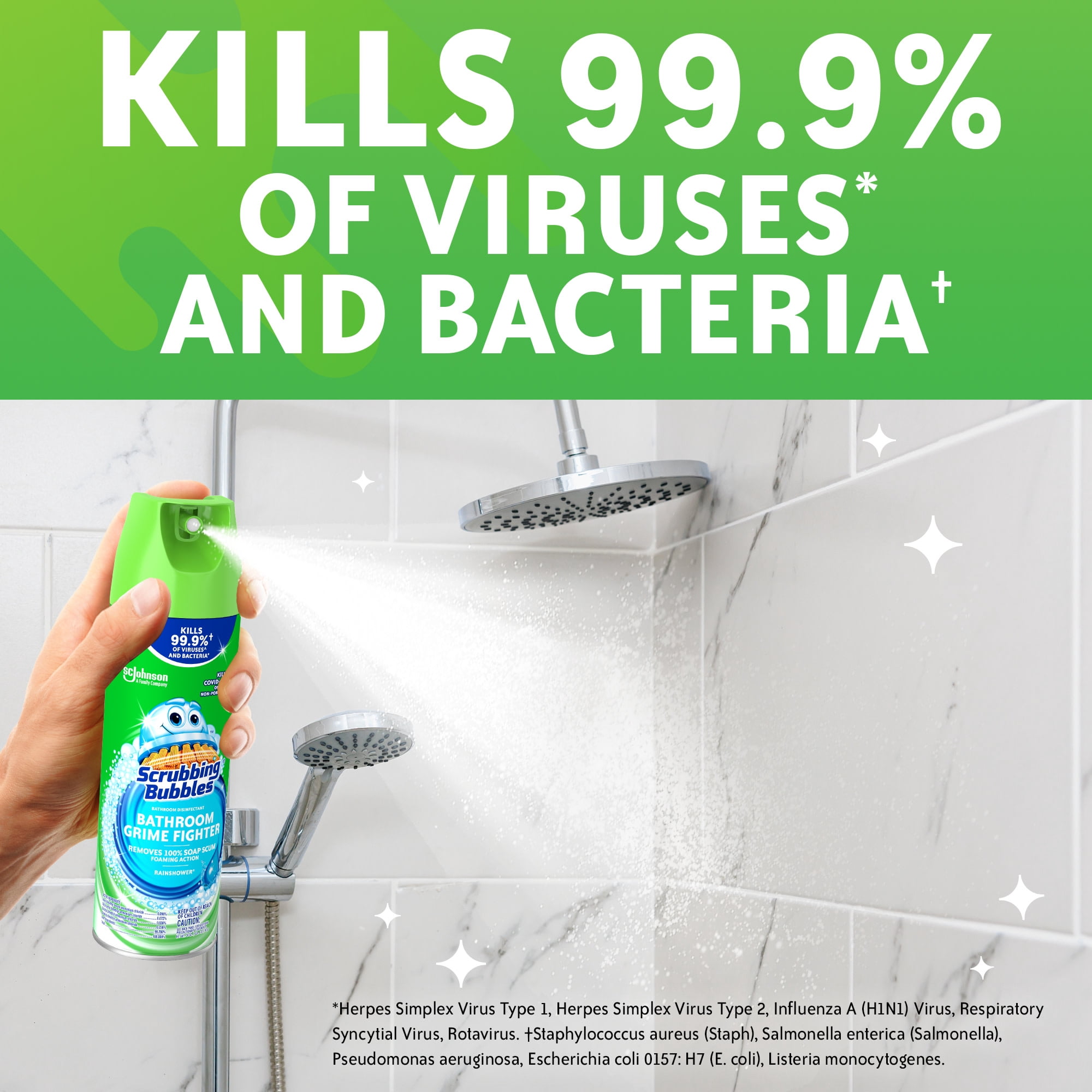 Scrubbing Bubbles Disinfectant Bathroom Shower & Tub Cleaner Grime Fighter Aerosol Spray, Rainshower, 20 oz
