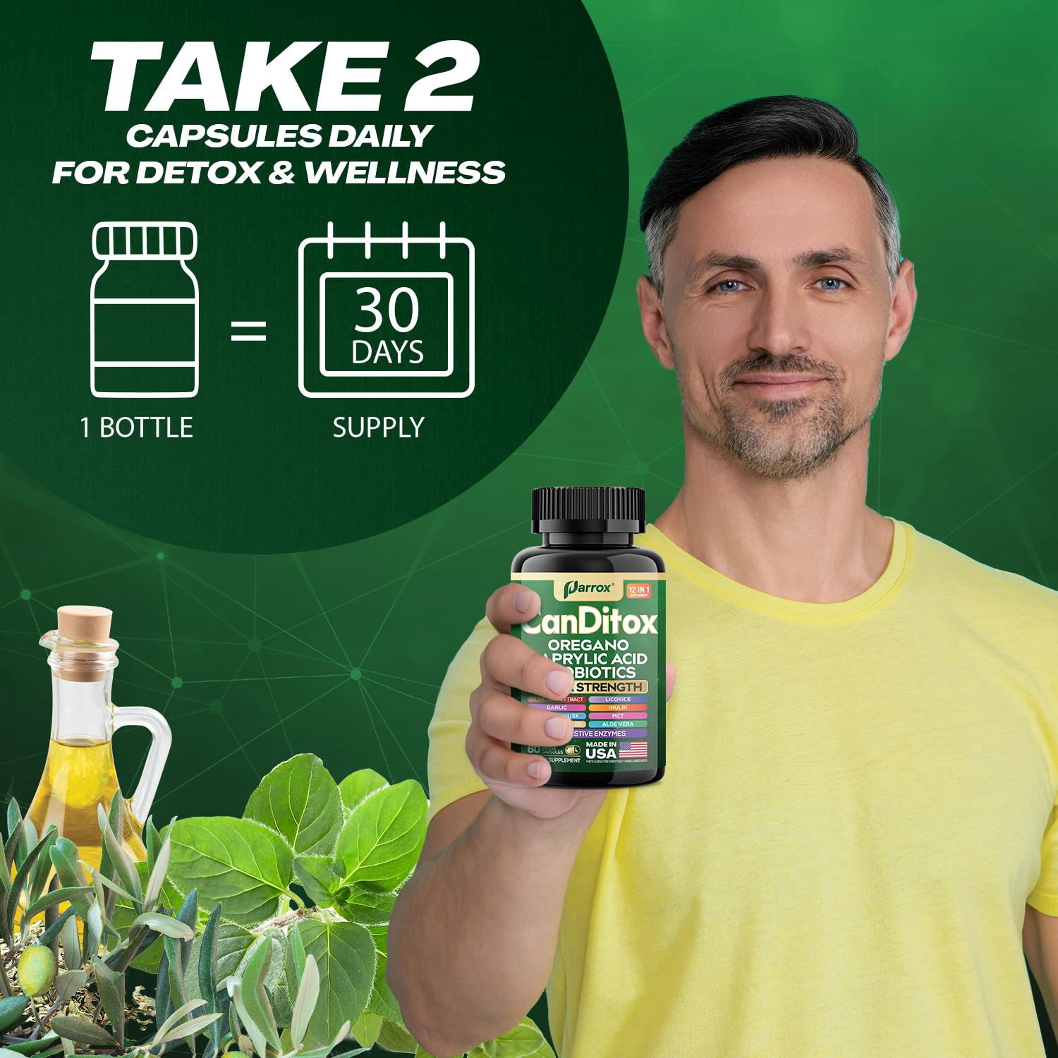 Parrox CanDitox Capsules, Oregano, Caprylic Acid, Garlic, Olive Leaf, Psyllium Husk, Licorice, Probiotics, Inulin, Aloe Vera, MCT Oil, Grapefruit Seed, Digestive Enzymes, Bromelain, Lipase (3 Pack)