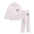 thumbnail image 3 of SonxaHe Toddler Girls Satin Sleepwear Outfits Solid Long Sleeve Shirt Pants Child Soft Nightwear Home Wear Outfits Beige,Sized 3-4, 3 of 3