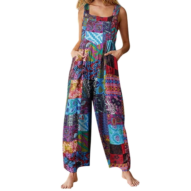Mono de verano Tsseiatte para mujer, mono holgado con estampado floral, bolsillos dobles, bohemio, pernera ancha, tallas S-5XL