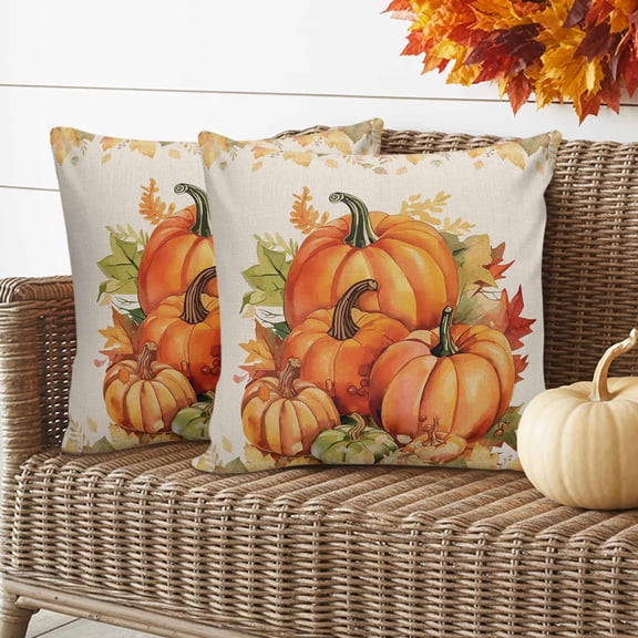 Outdoor Waterproof Pillow Covers Thanksgiving Pumpkin Fall Maple Leaf Decorative Throw Pillow Protectors for Patio Sofa Garden Couch,18x18in 2 Pack