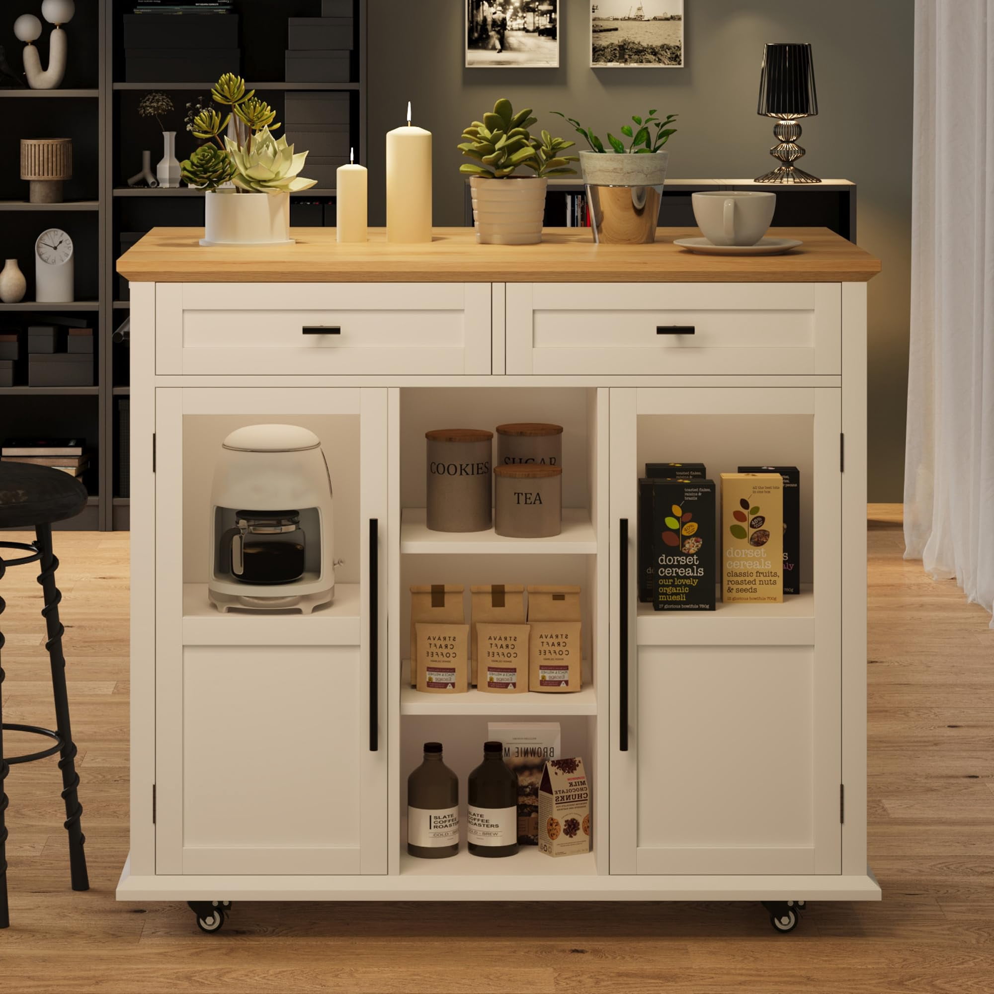 Kojooin Compact Rolling Kitchen Island with Storage, Perfect for Small Kitchens and RVs
