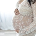 thumbnail image 4 of Versatile Maternity Long Sleeve V Neck Sheer Lace Dress Bodycon Fit Trailing Train for Various Formal Activity, 4 of 9