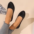 thumbnail image 5 of Black Ladies Casual Spring Summer Wedge Heel Shoes Round Toe Low Heel Shallow Mouth Flock, 5 of 7