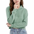 thumbnail image 6 of OGLCCG Girls Cropped Hoodie Kids Lightweight Long Sleeve Fleece Crop Pullover Tops Solid Color Casual Hooded Sweatshirts with Pocket 4-12 Years, 6 of 7