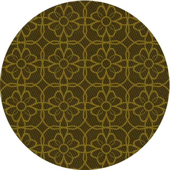 Ahgly Company Indoor Round Patterned Dark Yellow Green Area Rugs, 8' Round