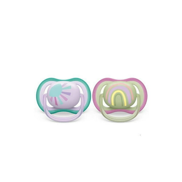 Sucete Philips Avent Ultra Air 0 à 6 Mois, Motifs Lilas Frais / Vert Chaud Pastel, lot de 2, SCF085/59