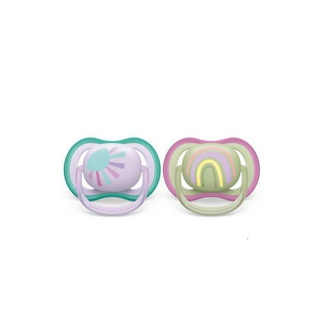 Philips Avent Ultra Air Pacifier 0-6 Months, Lilac Sun / Green Rainbow, 2 pack, SCF085/59