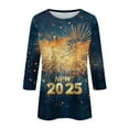 thumbnail image 5 of Women's Happy New Year Shirt 3/4 Sleeve Glitter Graphic Top Festive Holiday Party Wear, 5 of 5
