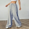 thumbnail image 4 of Lenpel Palazzo Pants for Women Lightweight Elastic High Waisted Drawstring Pleated Striped Wide Leg Pants Baggy Casual Trousers(Blue,XX-Large), 4 of 7