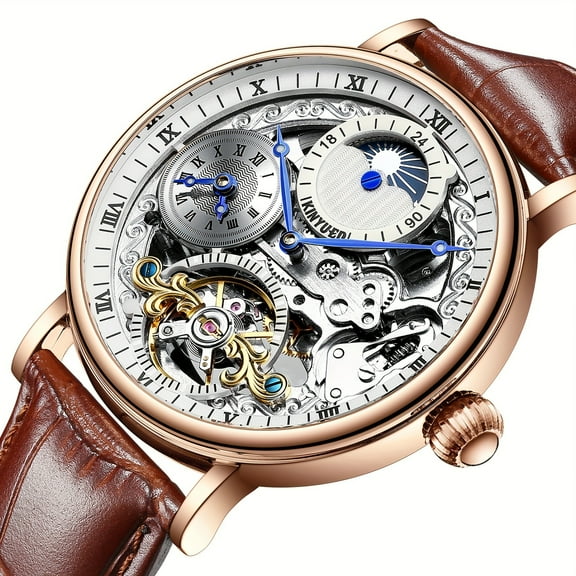 KINYUED men's Watch with skeletonized tourbillon automatic mechanical watch for men mechanical watch for men Mens Watch Luxury Luminous Moon Phase Men's Automatic Chronograph Watch Mechanical Watch