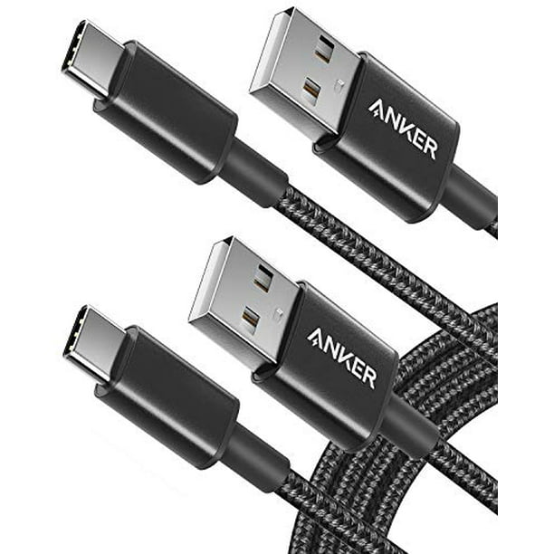 USB C Cable, Anker [2-Pack, 6 ft] Type C Charger Premium Nylon USB Cable , USB A to Type C Charging Cable Fast Charge for Samsung Galaxy S10 S10+ / Note 8, LG V20 and Other USB C Charger (Black)