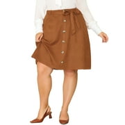 MODA NOVA Juniors Plus Size Elastic Waist Knee Length Faux Suede Skirt Brown 2X