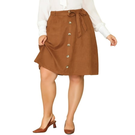 MODA NOVA Juniors Plus Size Elastic Waist Knee Length Faux Suede Skirt Brown 3X