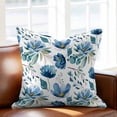thumbnail image 2 of Blue Green Floral Throw Pillow Cover Vintage Watercolor Pastoral Flower Leaf Cotton Linen Cushion Cover Throw Pillow Case with Invisible Zipper for Couch Sofa Bed Chair Car 24x24 Inch, 2 of 9
