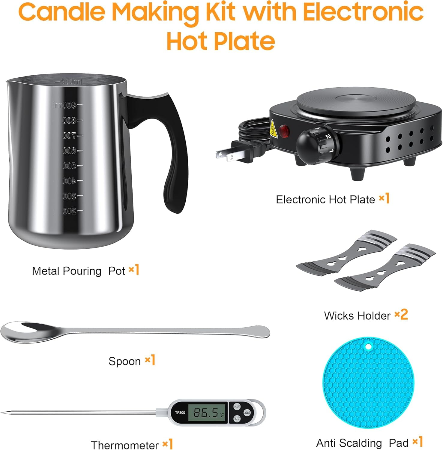 Candle Making Kit with Electronic Hot Plate, Candle Making Kit for Adults, DIY Starter Candle Making Supplies, with 900ml Candle Make Pouring Pot, Stirring Spoon, Wicks Holder, Thermometers