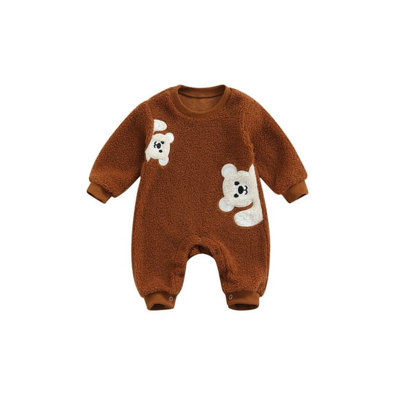 Seyurigaoka Unisex Baby Fuzzy Romper, Winter Warm Long Sleeve Round Neck Bear Jumpsuit