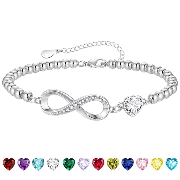 LUNVKY S925 Sterling Silver Plated Infinity Love Heart Beaded Bracelet for Women Girls CZ April Birthstone Bracelets with CZ Crystal Birthday Graduation Jewelry Gifts Teen Her Mom Adults Kids Ideas