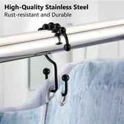 Siaomo Shower Curtain Hooks Rings, Premium Stainless Steel Rustproof Double Glide Shower Hooks for Bathroom Shower Rods Curtains,Double Hooks-Set of 12, Black
