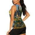 thumbnail image 3 of Salouo Cozy Cottage Lakeside Sunset Pattern Workout Tank Tops for Women,Gym Exercise Sleeveless Running Loose Athletic Top Fit Yoga Tops Active Shirts-Large, 3 of 7